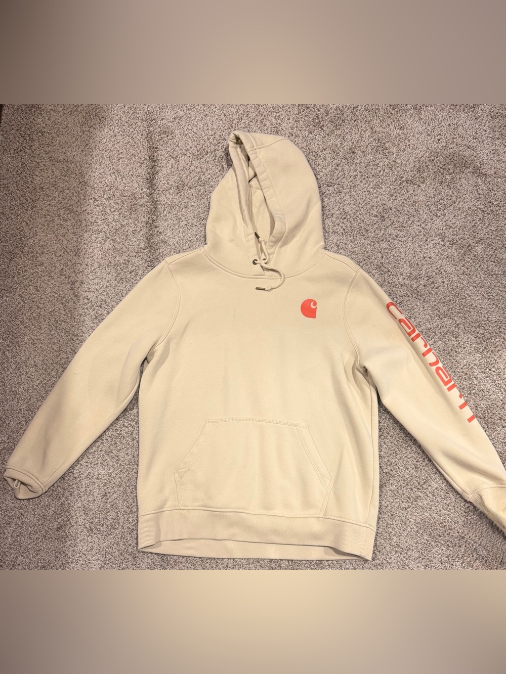 Carhartt Cream Crewneck Hoodie with Orange Logo
